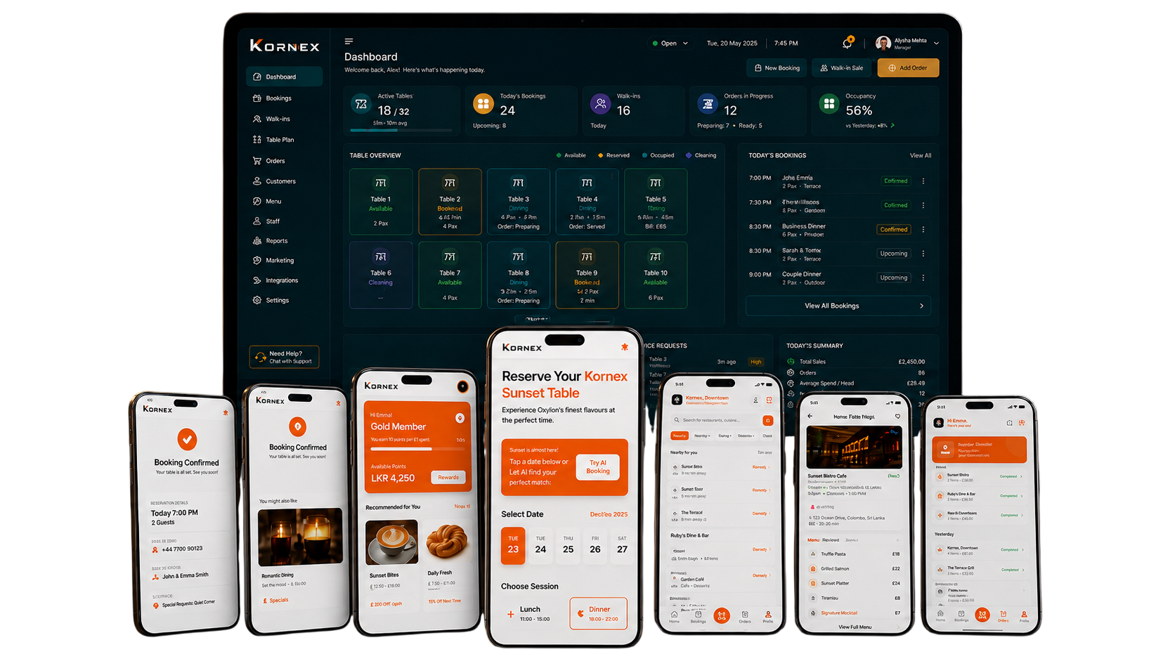 Kornex app – bookings, loyalty and ordering on mobile